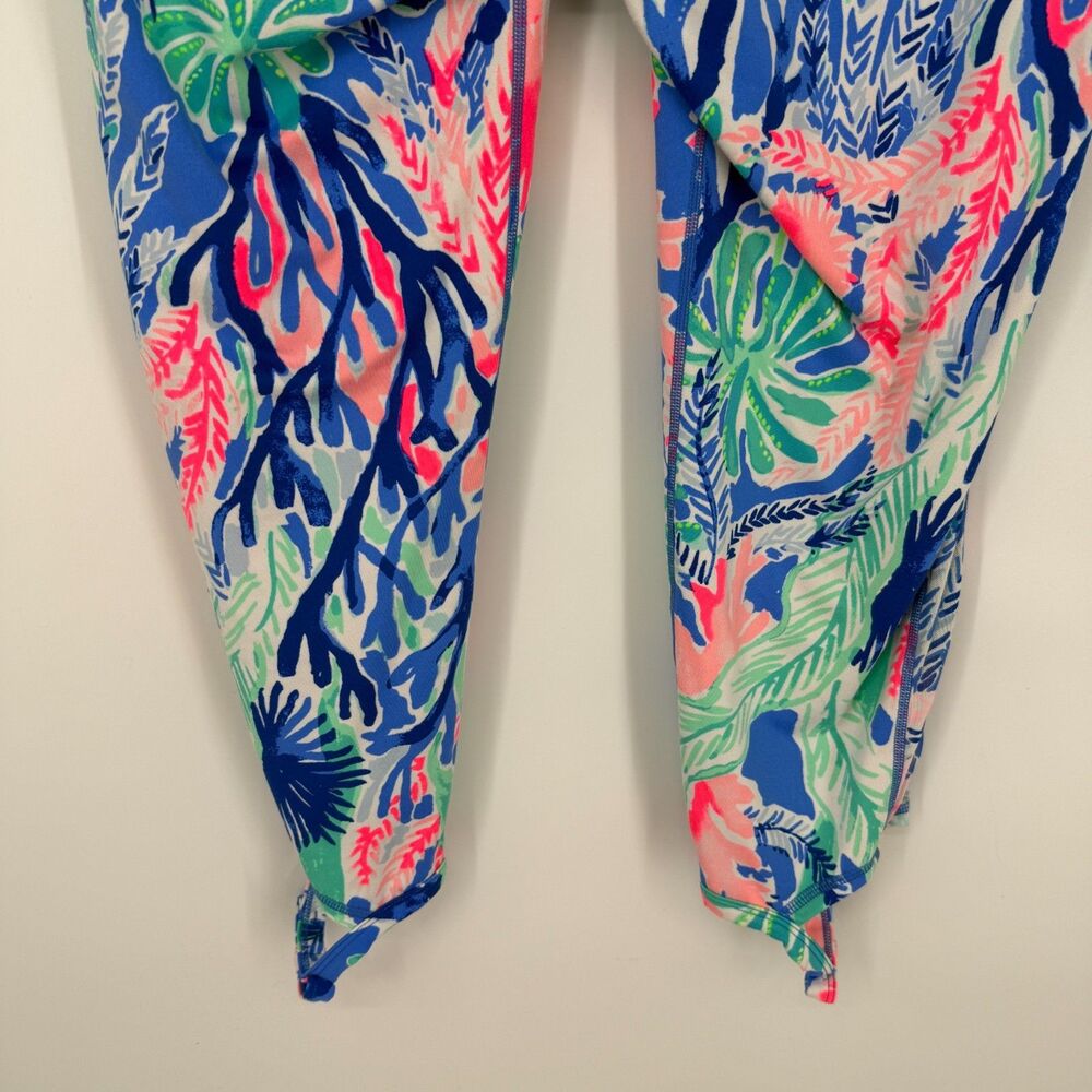 Lilly Pulitzer Luxletic Legging Women XL Blue Weekender Crop Tropical Coastal - Picture 8 of 13